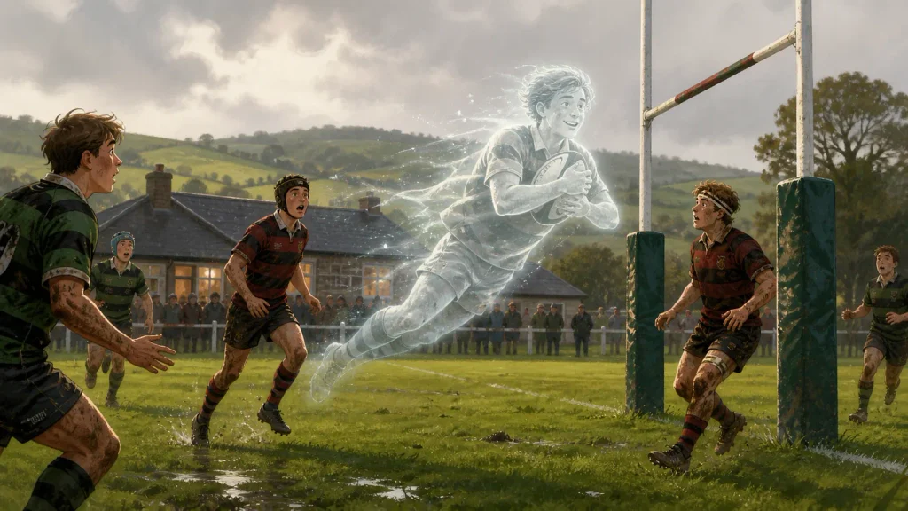 The invisible Rugby player about to score a Try.