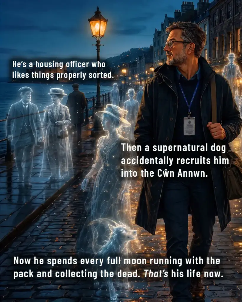 Gareth walking on a wet street in Aberystwyth sensing the ghosts around him/